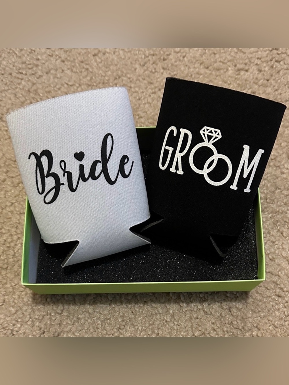 Bride and Groom Koozie Can Coolers Black and White